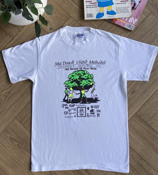 Vintage Methodist 5K Run/Walk Single Stitch Graphic T Shirt Size M White