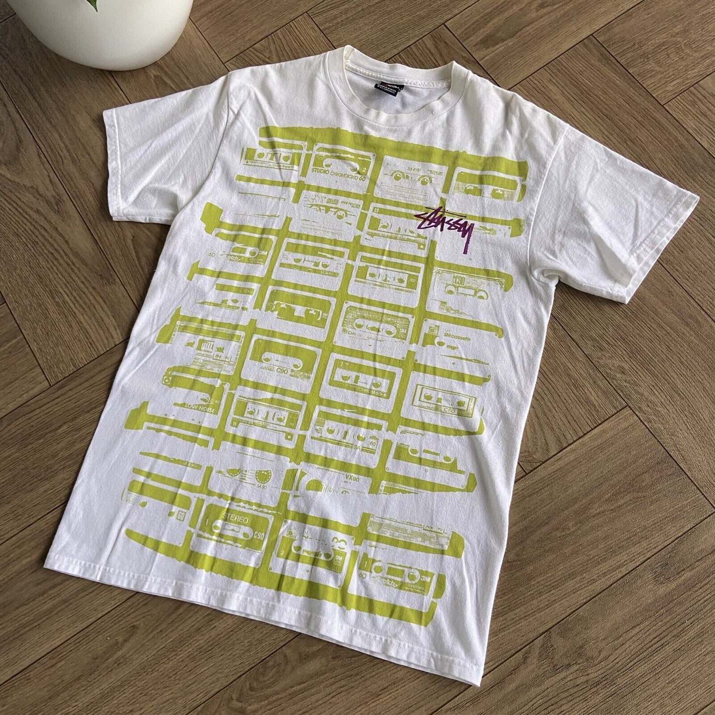 Vintage Stussy T Shirt White Y2K Size M Graphic Print