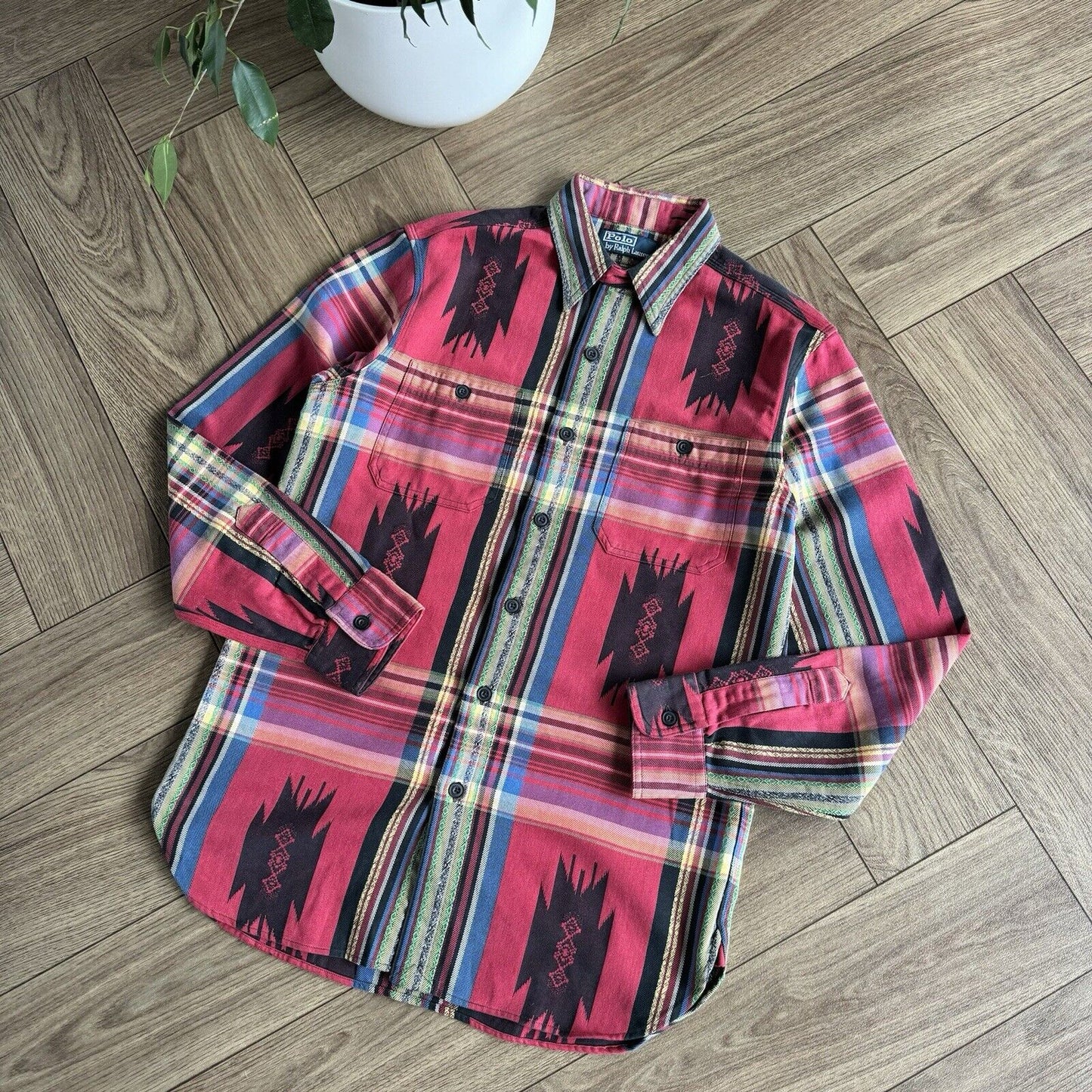 Ralph Lauren Aztec Pattern Shirt 90s Vintage Size S Red Navajo Check