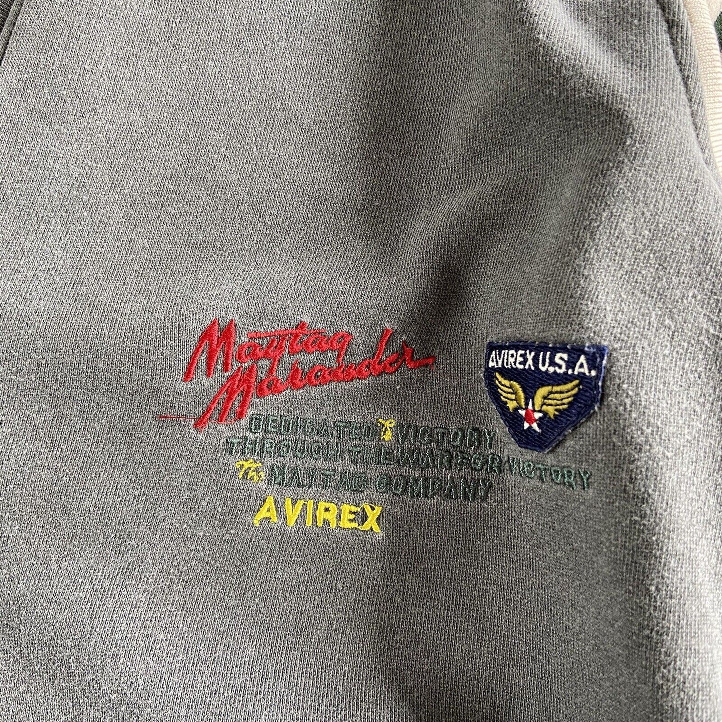 Vintage Avirex Cardigan Maytag Flying Tigers Graphic 80s Size 15 Fits L Grey