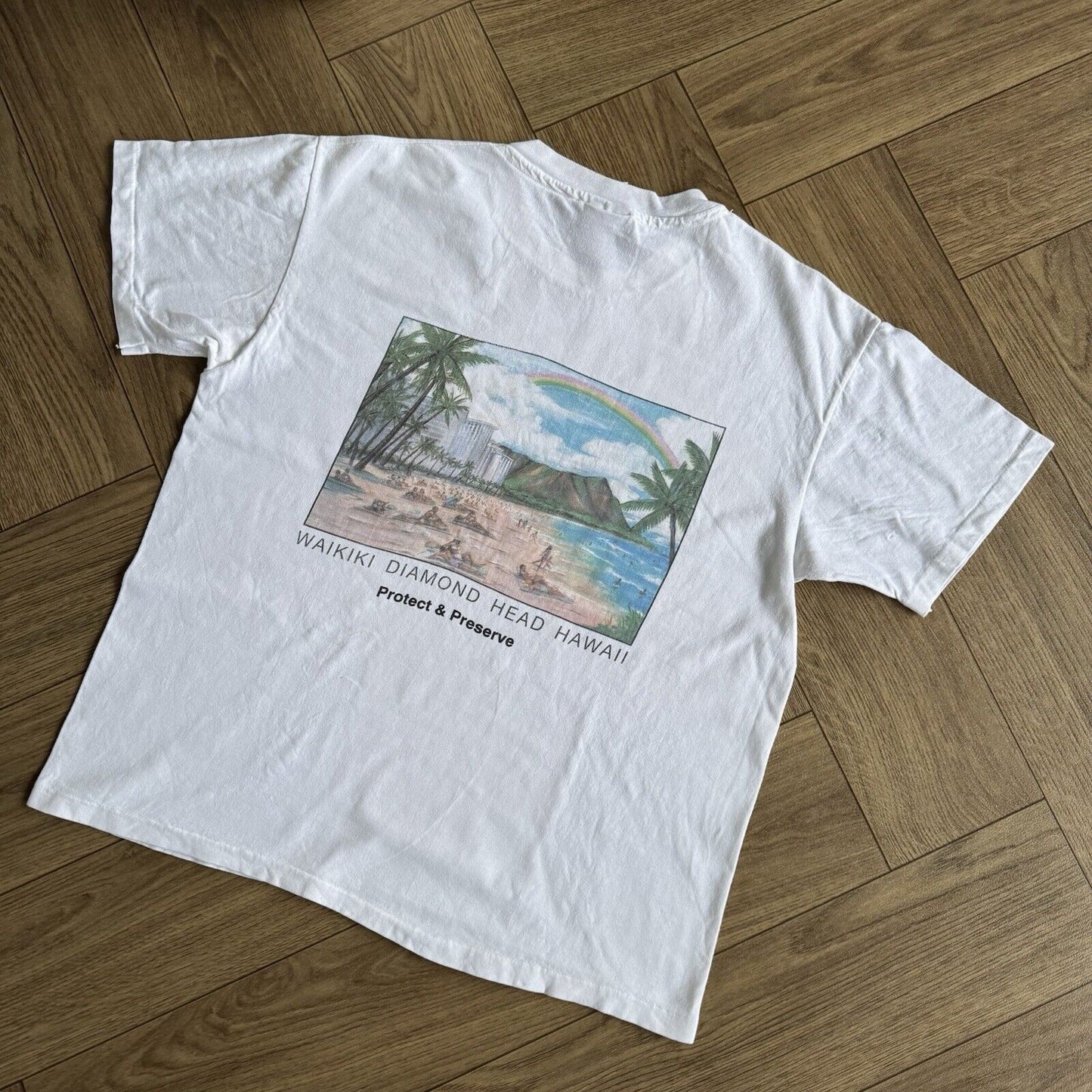 Vintage Hawaii Conservation T Shirt Size L 90s White Graphic Print Nature