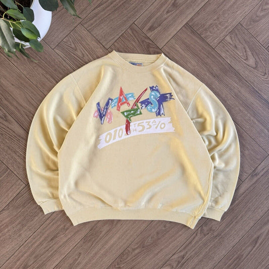 Vintage Vans Skate Sweatshirt 90s Size M Yellow Graphic Print