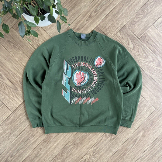 Vintage Liverpool FC Football Sweatshirt 80s Size XL Green Pullover