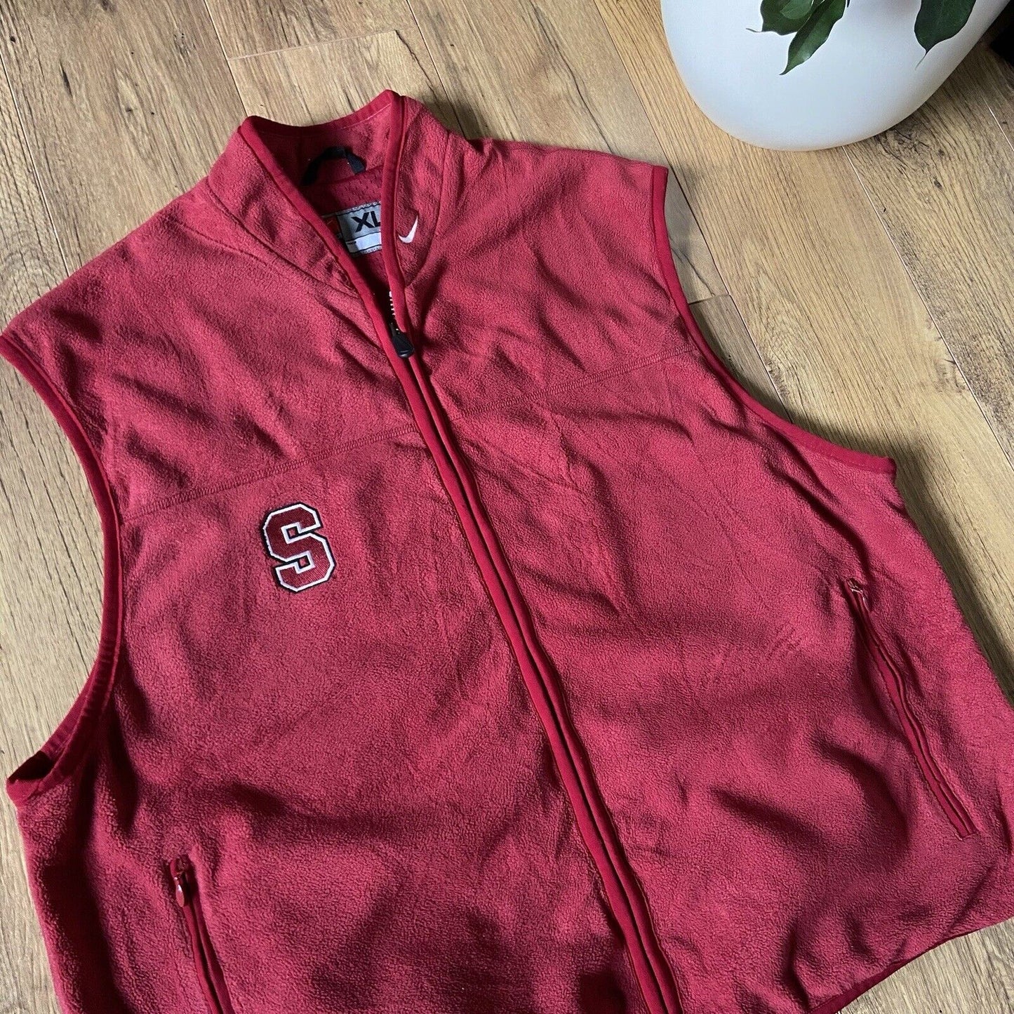 Vintage Nike Team Fleece Vest Size XL 90s Red Embroidered