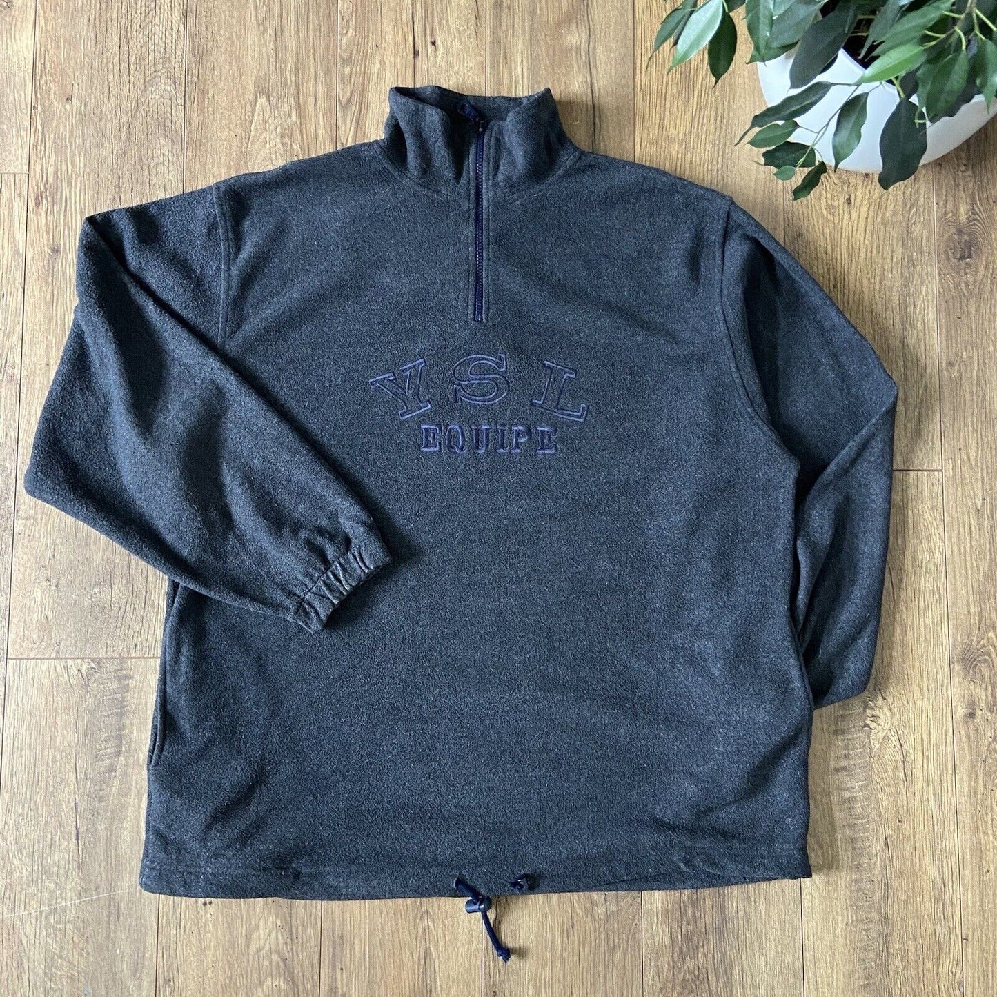 Vintage Yves Saint Laurent YSL Fleece 90s Fits XL Spellout Embroidered 1/4 Zip