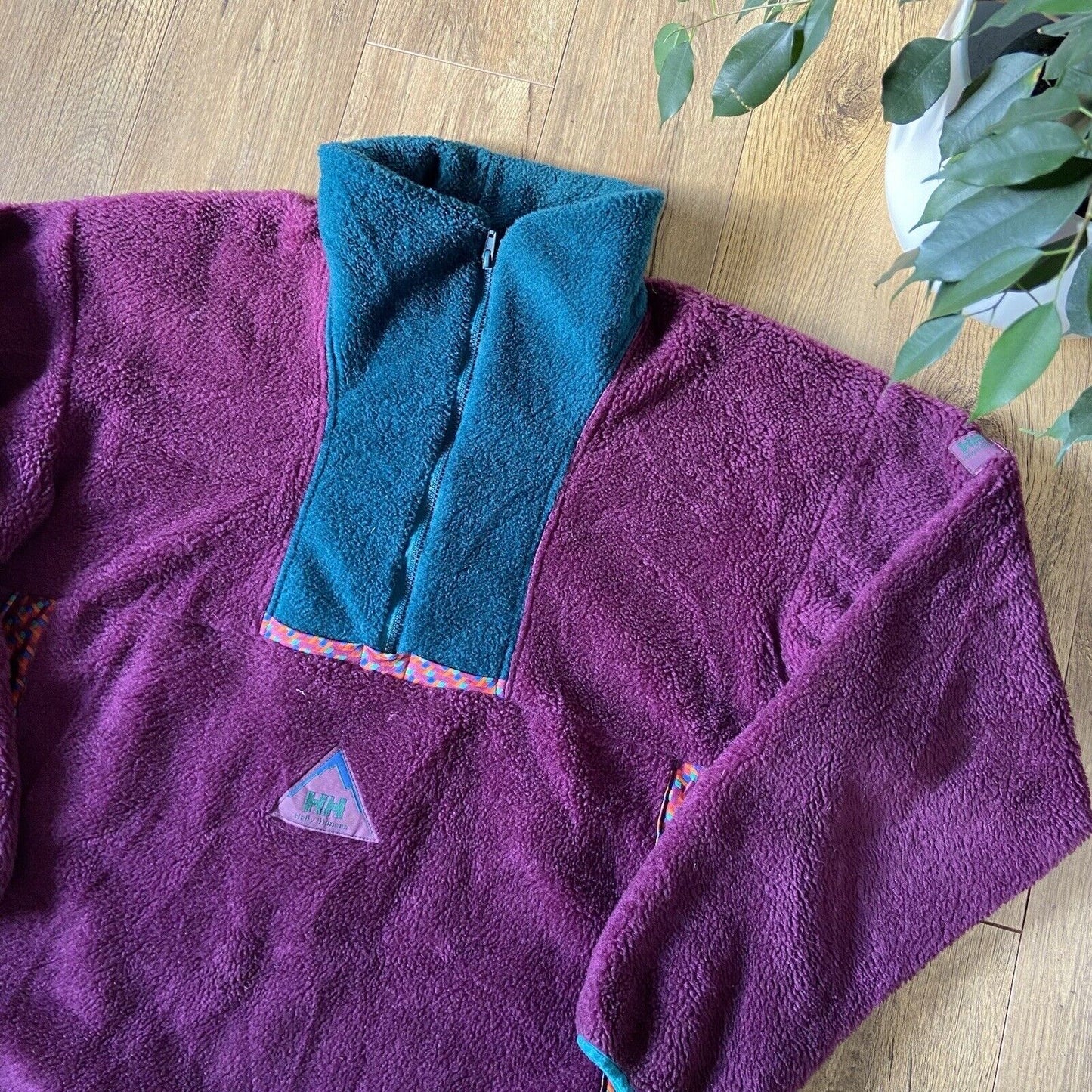 Vintage Helly Hansen 90s Fleece Size XL 1/4 Zip Pullover Purple Green