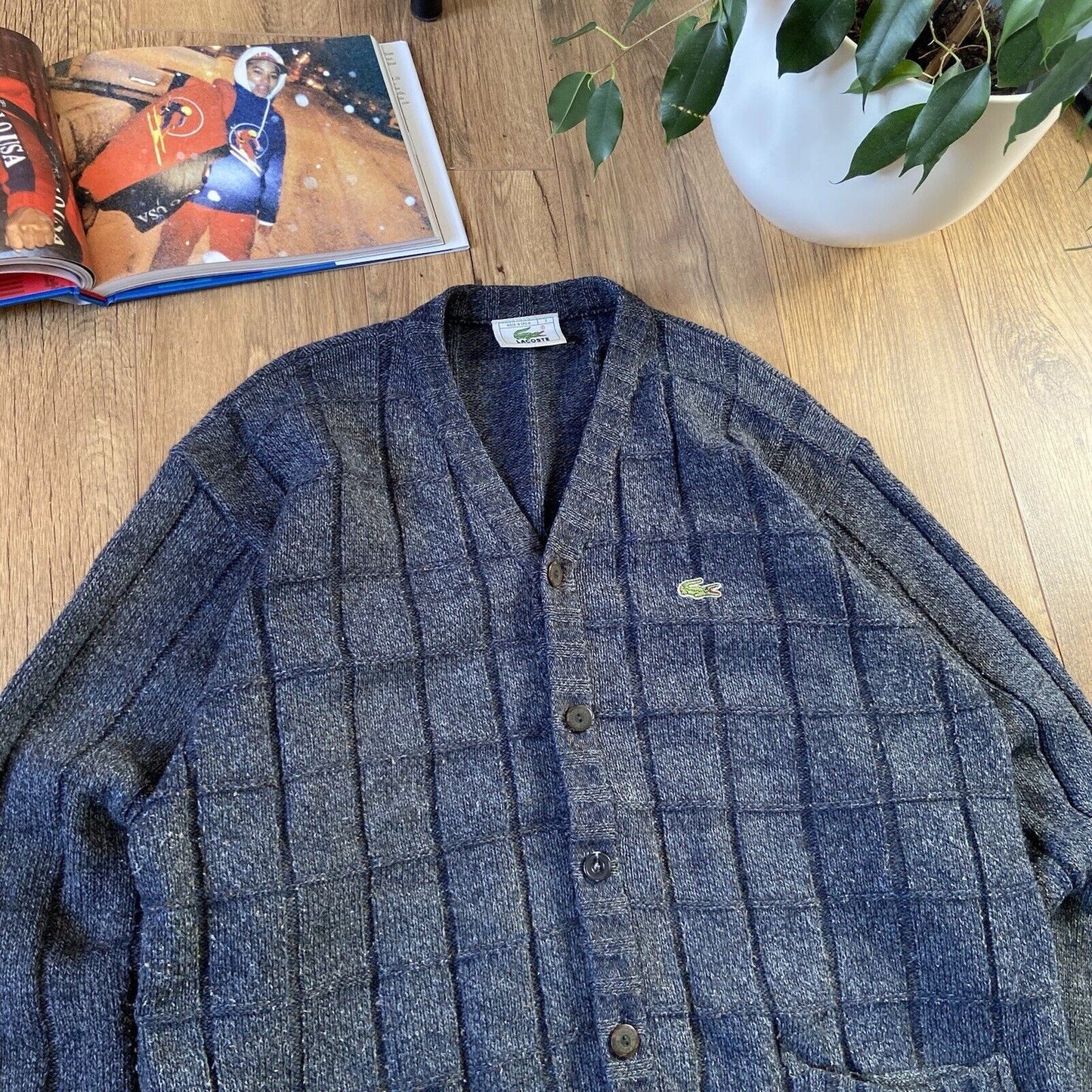 Vintage Lacoste Knit Cardigan Size XL 80s Grey