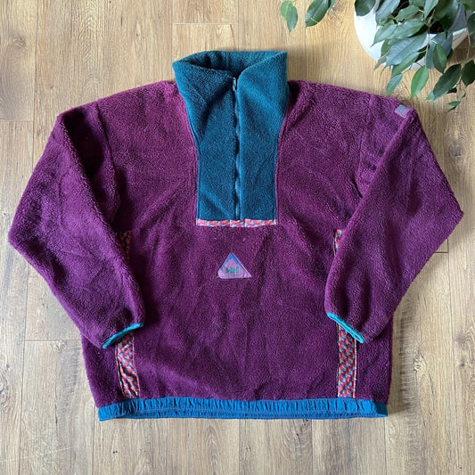 Vintage Helly Hansen 90s Fleece Size XL 1/4 Zip Pullover Purple Green