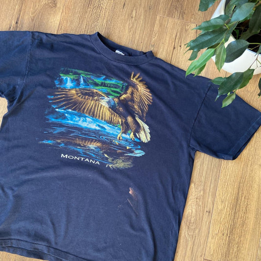 Navy vintage Eagle single stitch graphic t shirt Size XL
