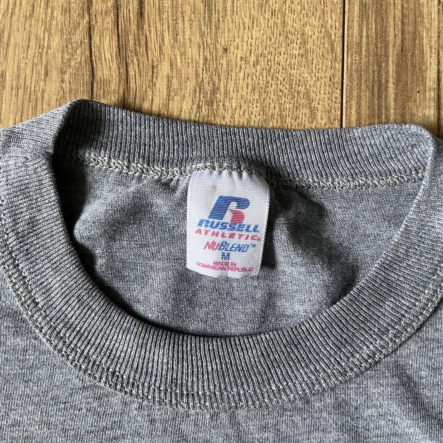 Vintage Russell Athletic Graphic T Shirt Size M 90s Grey