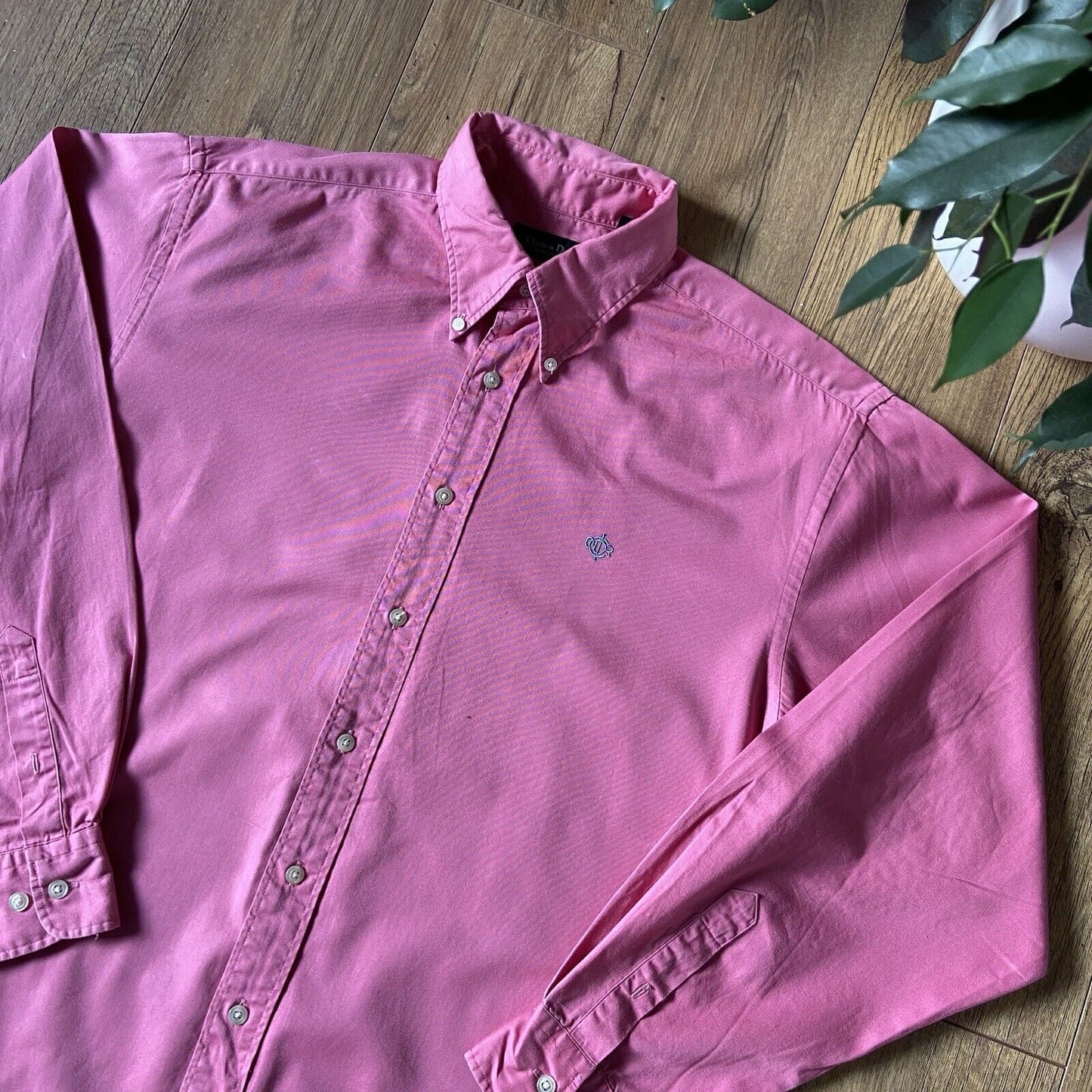 Vintage Christian Dior Oxford Shirt 90s Size L Pink Cotton Mens