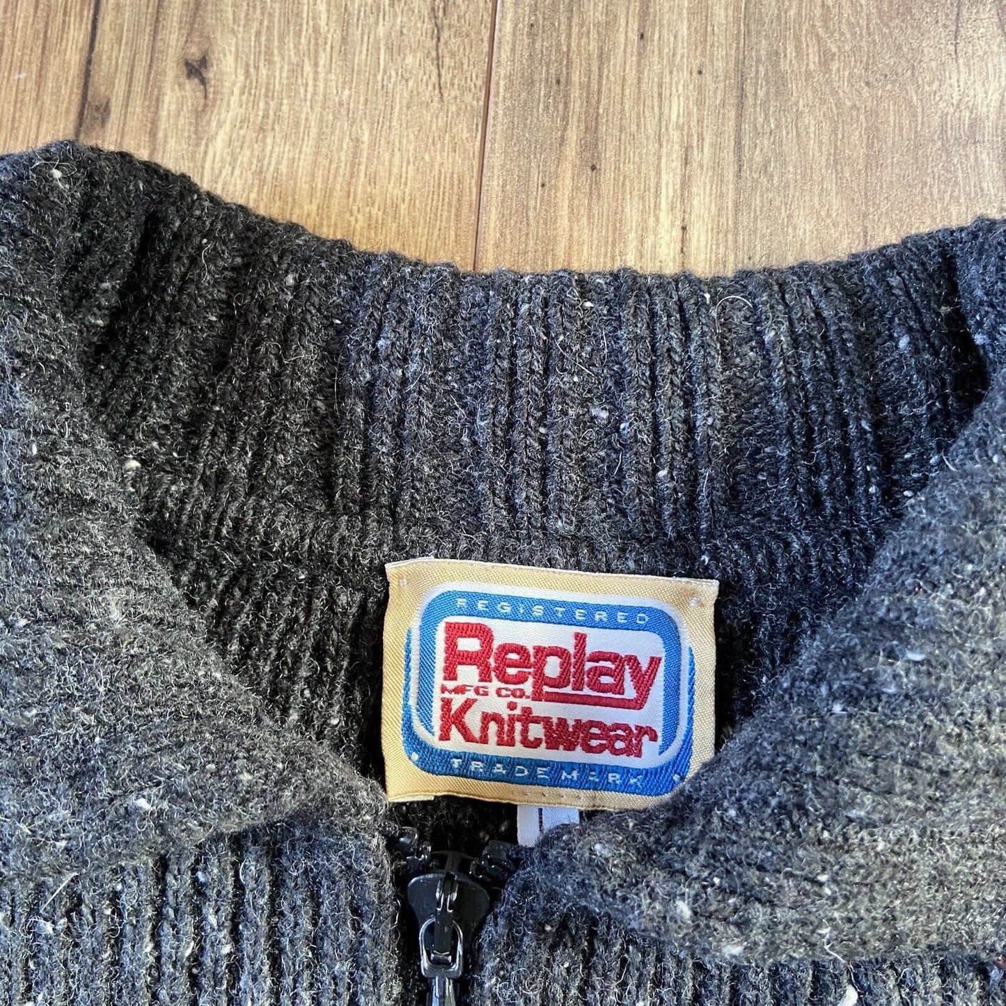 Vintage Replay Collared Knit Jumper Size L 90s Grey