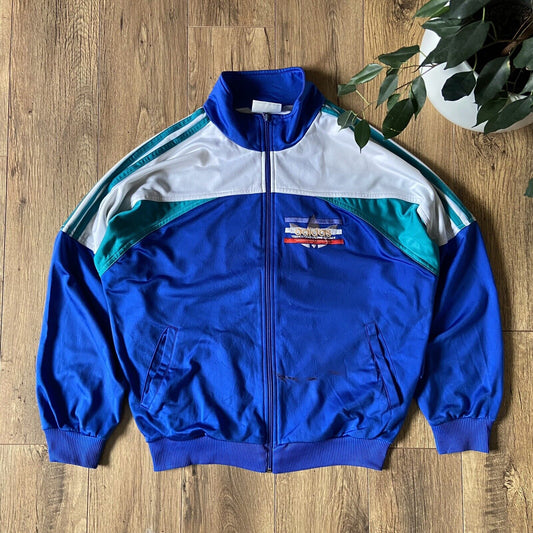 Vintage Adidas Tracksuit Jacket Size S 90s Blue Embroidered Sports Casual