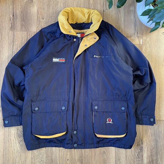 Vintage Tommy Hilfiger Jacket Size L 90s Rain Coat Navy