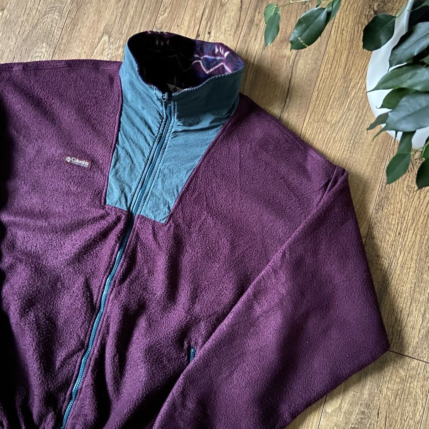 Vintage Columbia Zip Fleece Size XL 90s Burgundy Green