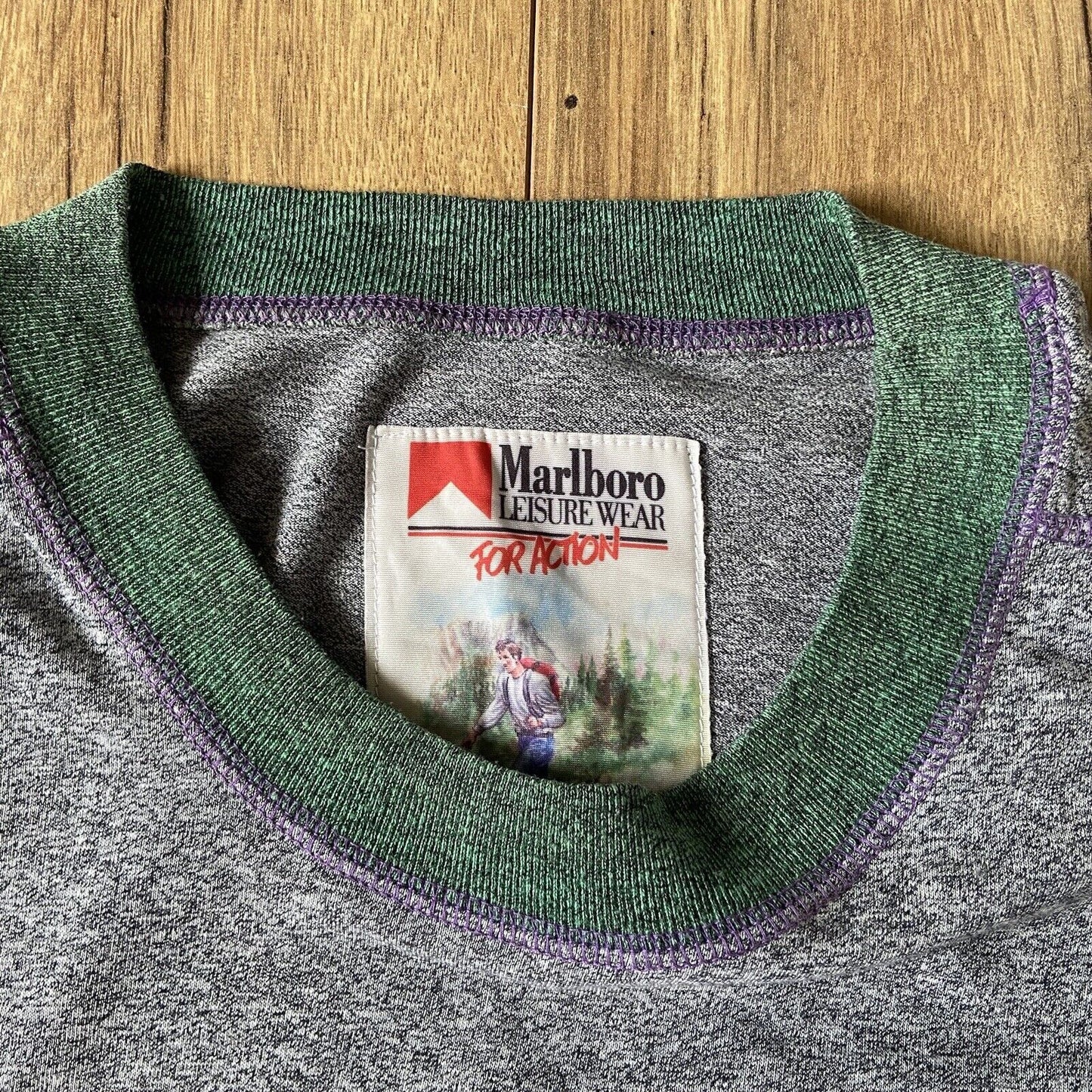 Vintage Marlboro Leisure Wear T Shirt Size L 80s Grey Jogging