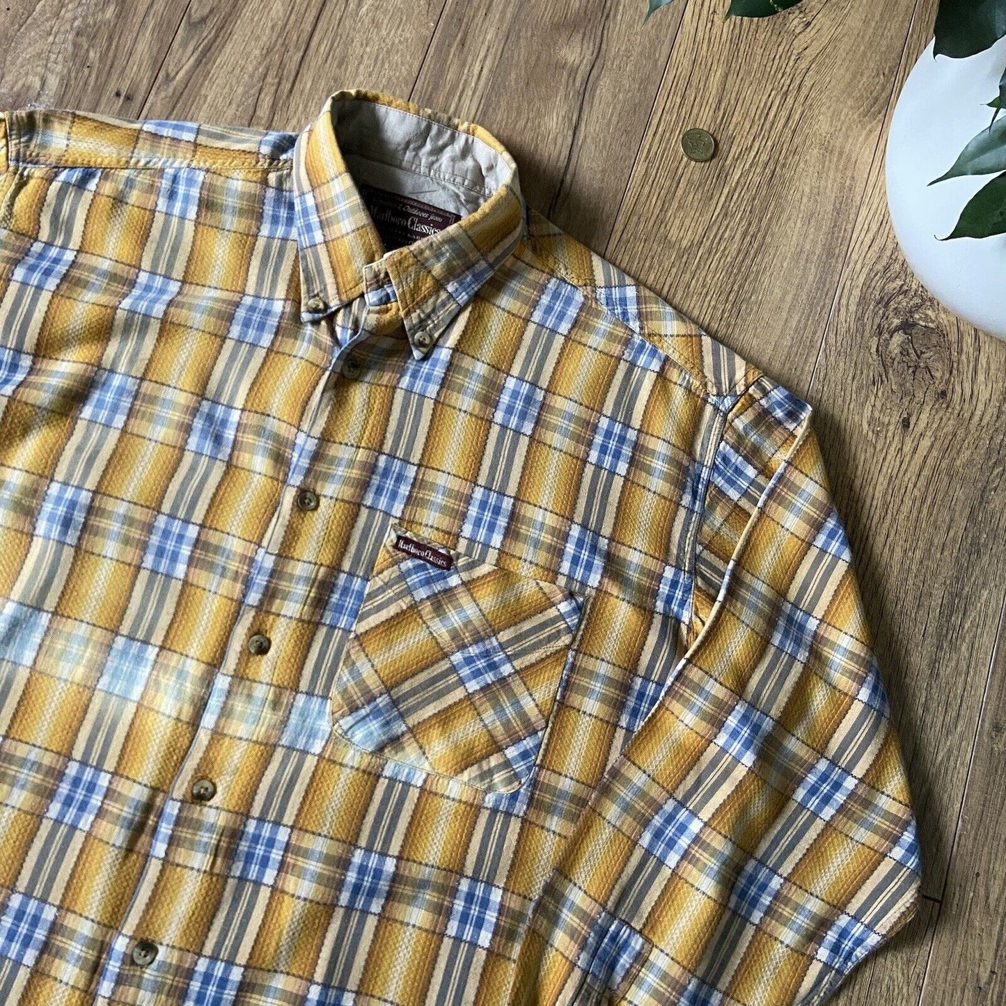 Vintage Marlboro Classics Flannel Shirt 80s Size L Heavy Textured Yellow
