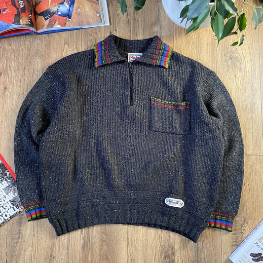 Vintage Replay Collared Knit Jumper Size L 90s Grey