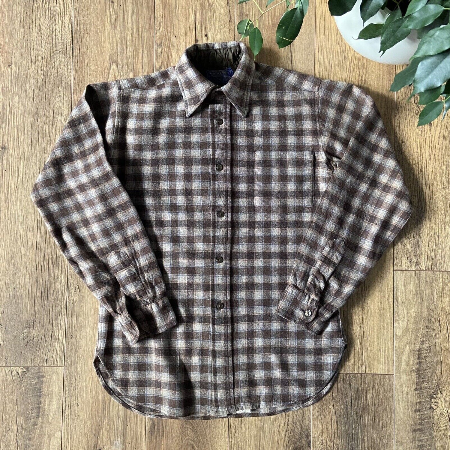 Vintage Pendleton Check Shirt 70s/80s Size S Pure Wool Brown