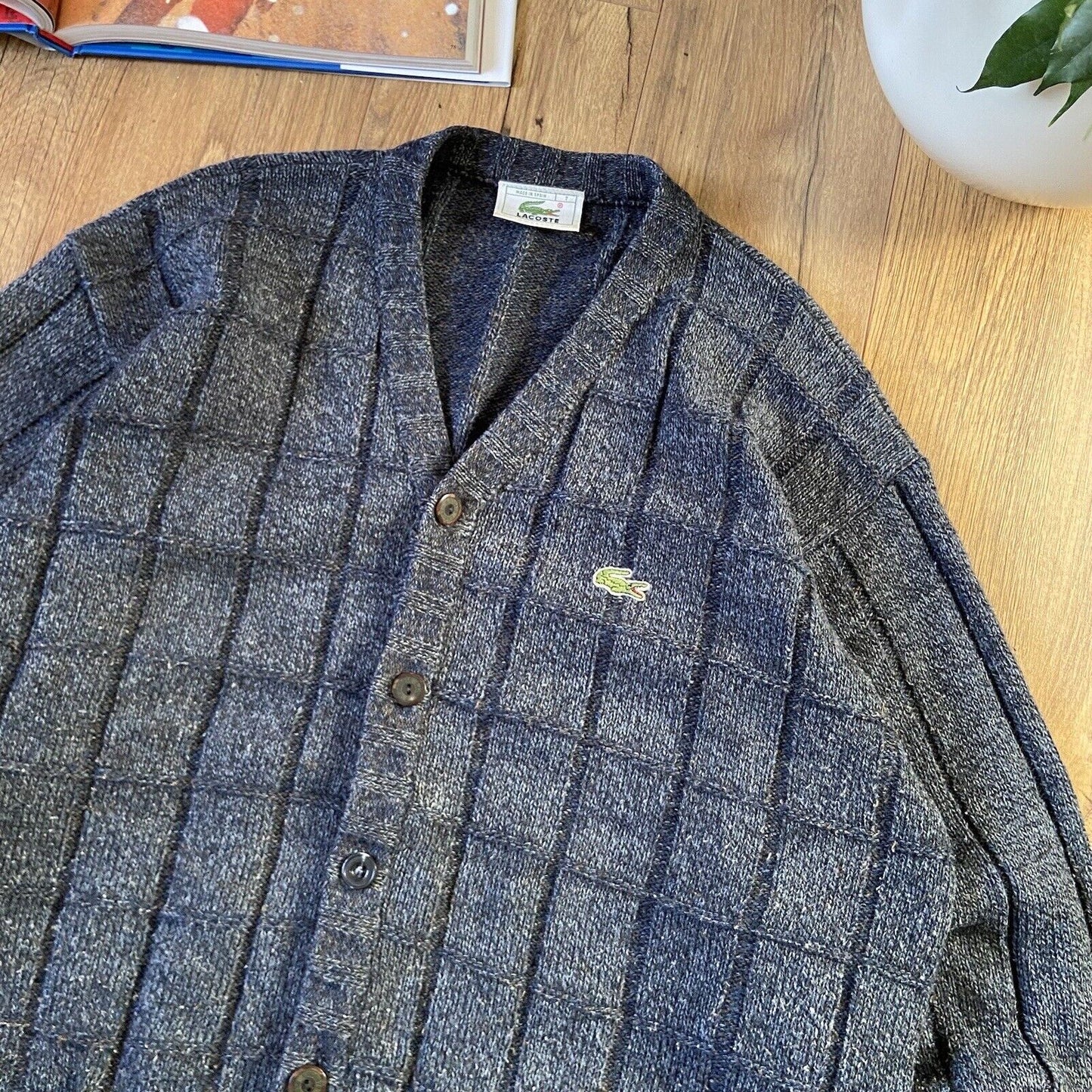 Vintage Lacoste Knit Cardigan Size XL 80s Grey